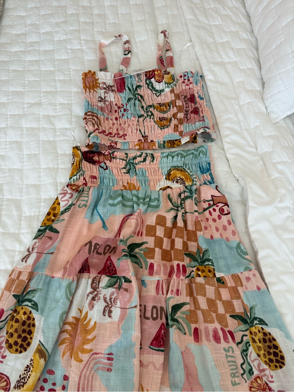 Paper Hearts Pink Multi Fruit-Print tank & maxi Skirt Set, size M (NWT!) ✨